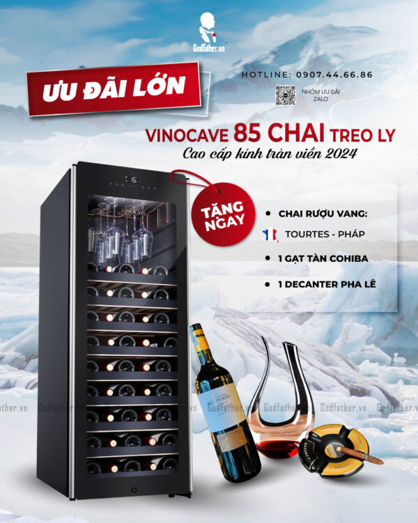 Ưu đãi tủ rượu vang Vinocave 85A treo ly