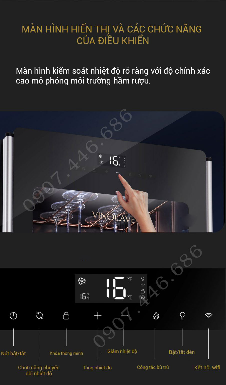 Tủ bảo quản rượu vang Vinocave 52 chai kính tràn viền hiện đại nâng tầm đẳng cấp - Hình ảnh 9