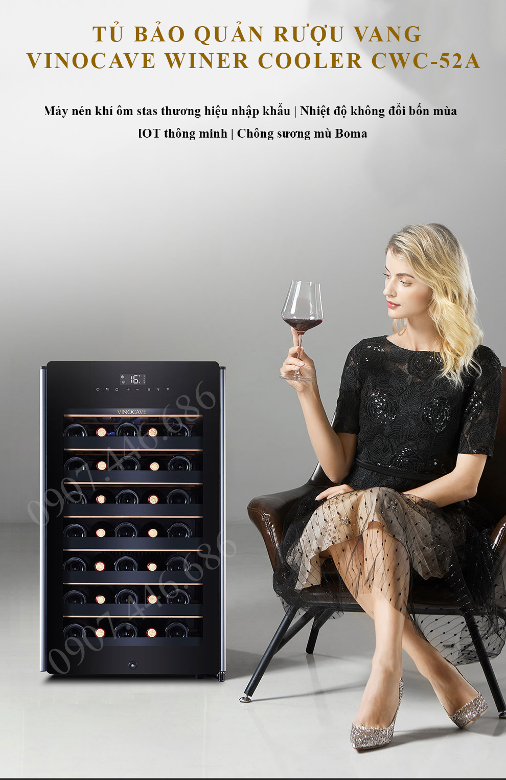 Tủ bảo quản Vinocave 52 NEW kính tràn viền.